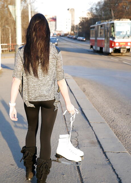 Rangy brunette youthful Andys uncovers small tits and toys her twat outdoor